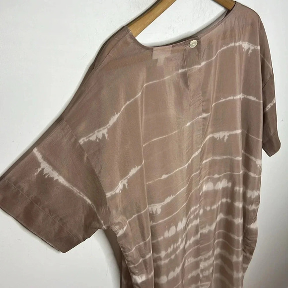 PUREJILL Silk Fawn Ombre Tye Dye Beachy Short Sleeve Popover Boho Tunic - Picture 8 of 13